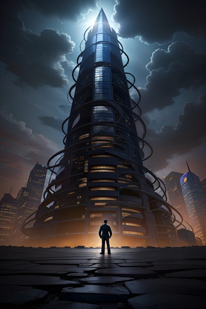 A shadowy, imposing corporate tower known as "The Abyss," agile teams toil under the watchful eyes of an unhinged manager and perverse performance metrics. Continuous improvement be damned.