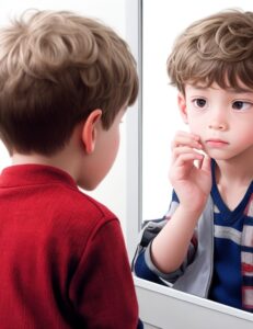 Image of a boy looking into a mirror as metaphor for agile coaching self reflection